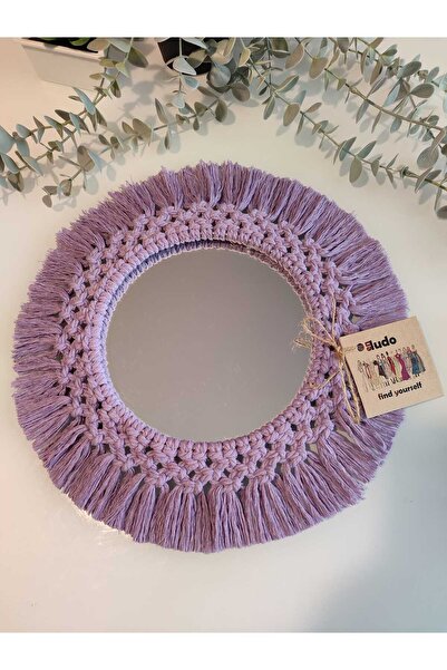 Enludo El Örgüsü Makrome Ayna – 3 mm İp Kalınlığı / 17 cm Ayna / 30 cm Tam Boy
