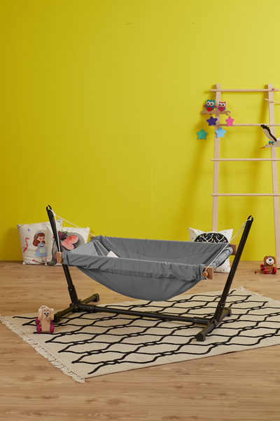 Svava Standlı Ahşap Bebek Hamak Beşik ( GRİ )