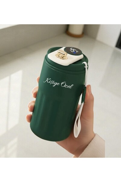 Yaprak Hediyelik Kişiye Özel Dijital Isı Göstergeli 304 Çelik Termos Mug | İs...