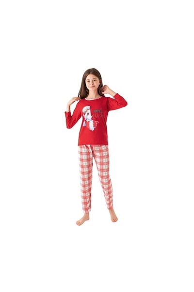TOSKI - Girls' Christmas Pajama, 6-7 years, cotton, Santa Claus print, 116-122 cm, Red fete/baieti