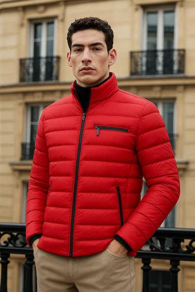 comstar Men's Trend Basic Mock Neck Winter Red Puffer Jacket