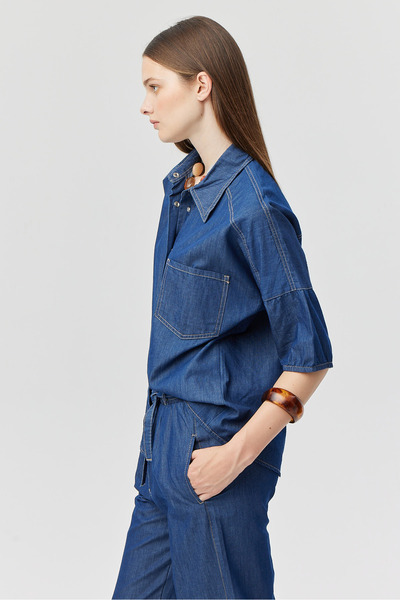 PAULMARK Γυναικείο πουκάμισο τζιν με τσέπες oversized