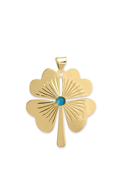 Aslı Gold Altın Firuze Taşlı 4.5 Cm Yonca Kolye Ucu (UC0326)