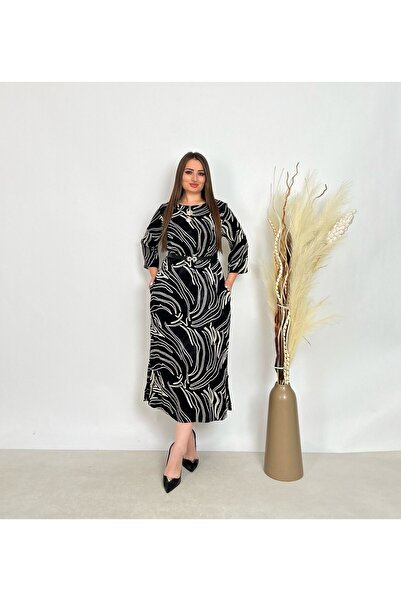 DE WHITES Plus Size Side Slit Belted Dress