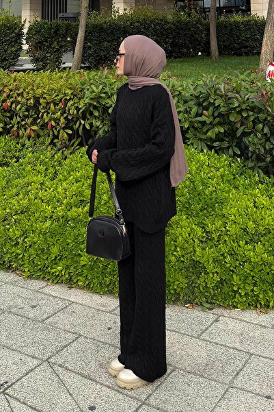 lamelif Braided Fleece-Lined Set Black