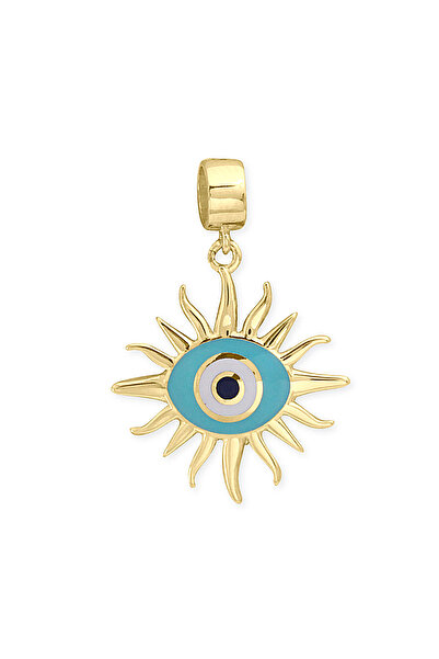 Aslı Gold Turkuaz Mineli Güneş Göz Altın Nazar Kolye Ucu (UC0330)