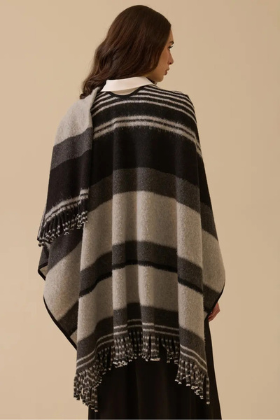 SEÇİL Women's Striped Poncho - Gray
