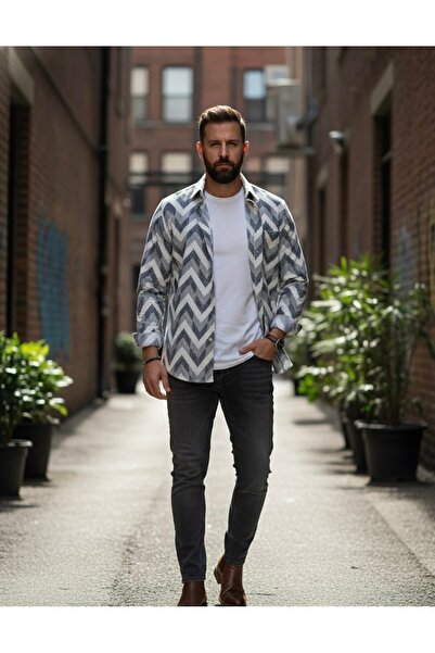 YusGos Long Sleeve Patterned Cotton Easy Iron Regular Fit Men's Stretch Fabric Winter Shirt