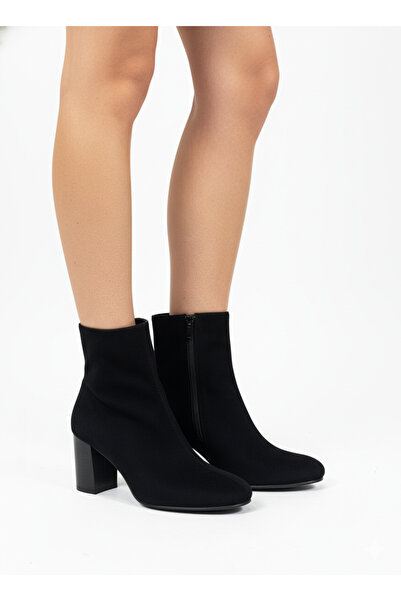Limeo Süet Fermuarlı Önü Düz Kolay Giyilebilir Topuklu Kısa Sade Klasik Bot Bootie