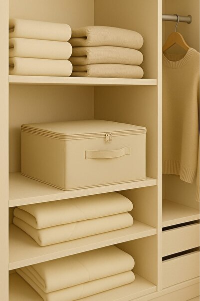 Ekici home textile Krem - Supported Storage Box Large Size – Foldable Storage and Organization Box with Zipper