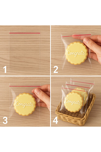 DİYA3 10X25 100Adet Yapışkanlı Jelatin Poşet Kurabiye Şeker Parti Baby Shower Doğum günü Hediyelik