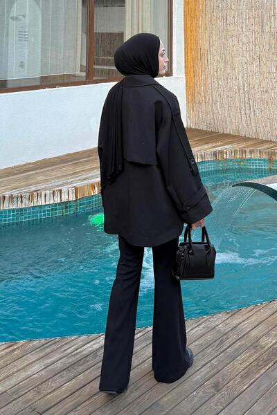 lamelif Κοντό παλτό με επένδυση ώμου Μαύρο