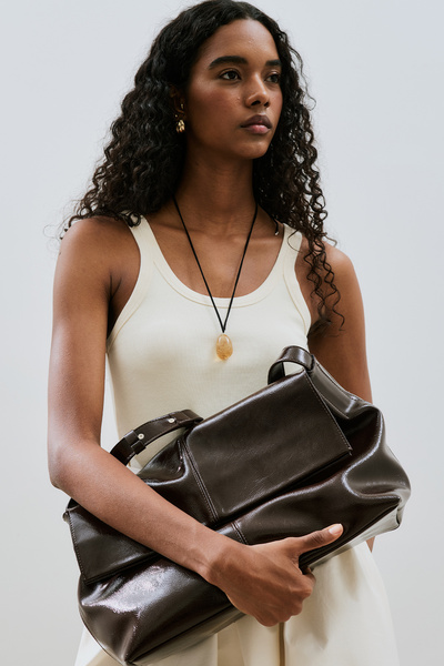 Manuka Covered Tote Leather Bag Brown