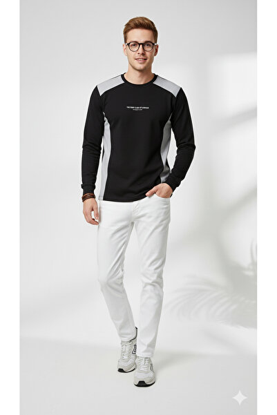 ribana Erkek Slim Fit Kıvrılmaz, Yaka Detaylı Basic İki İplik Şardonlu Sweatshirt