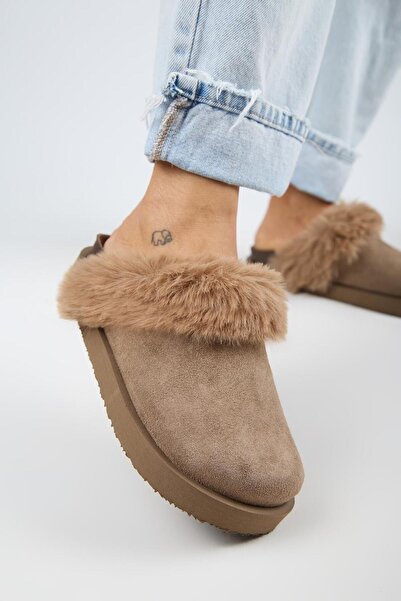 Manijero Ruzqahi Fur Women's Leather Genuine Leather Flat Platform Sabo Mink Slippers