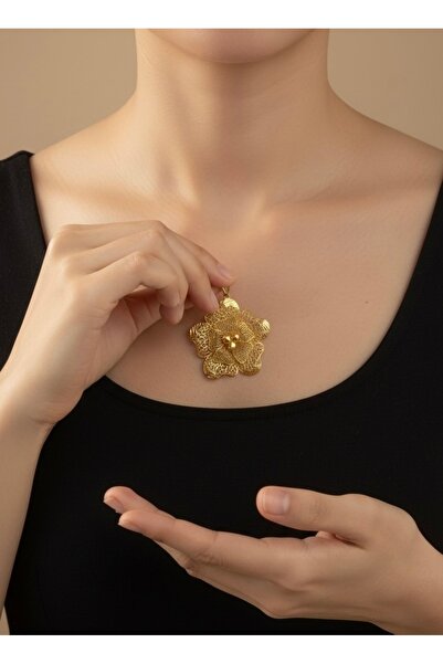 NYR Gold Silver 22 Ayar Altın Kaplama Çiçek Desenli Gümüş Kolye Ucu – El İşçi...