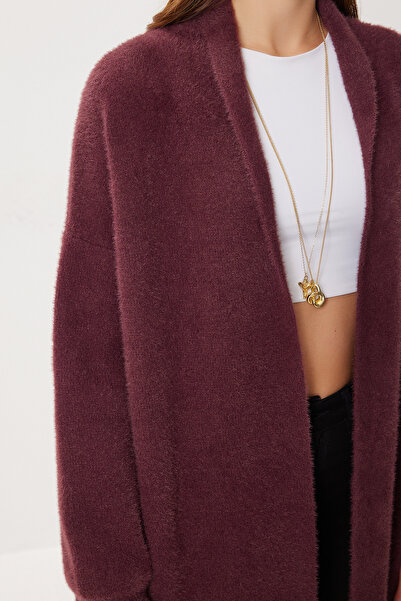 Lovelyİstanbul Soft Textured Long Knit Cardigan Lns0075 Mürdüm
