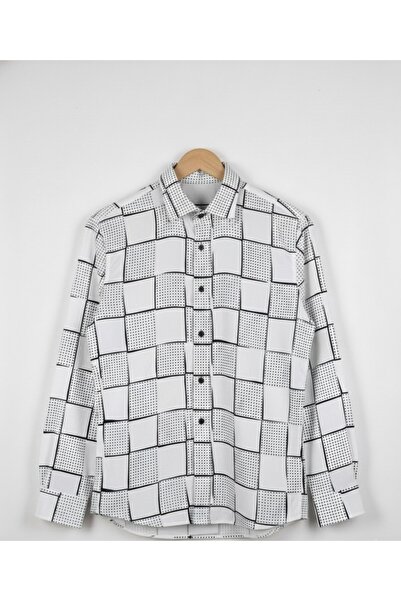 YusGos Long Sleeve Patterned Cotton Easy Iron Regular Fit Men's Stretch Fabric Winter Shirt