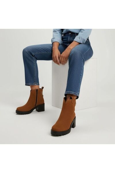 NE&VE SHOES Кавовий замш, натуральна шкіра, золотий ланцюжок, жіночі черевики на товстому каблуці