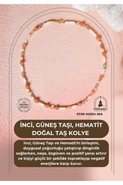 OSMANLI DOĞAL TAŞ Sertifikalı İnci, Güneş Taşı, Hematit Doğal Taş Kolye (SK:024)