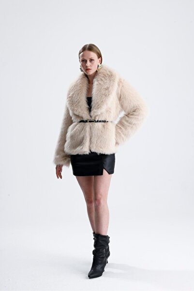 VAPUR TEKSTİL Leather Belted Fur Coat - Beige