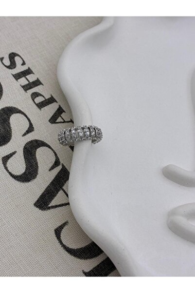 Hedef Bijuteri Silver Color Thick Hoop Zircon Stone Cartilage Earring Earcuff