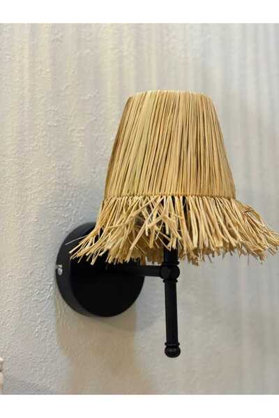 Maison Avf Raffia Fringed Bohemian Wicker Corded Wall Lighting Sconce - Lower Black