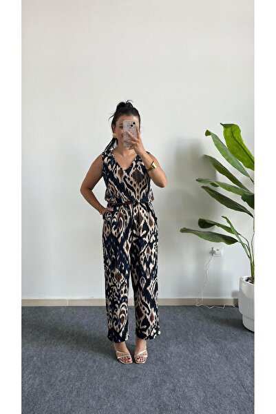Pera Brode Patterned Wrinkled Jumpsuit - Blue