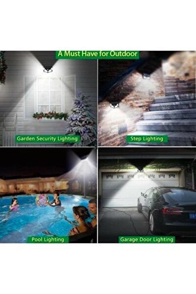 BZRSH Set of 4 solar lamps with dusk, motion & light sensors, 3 brightness levels, 100 LEDs, IP65, BZRSH,