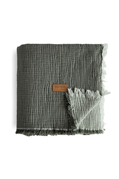 Dantela Camino Muslin 4-Layer Bedspread - Khaki-Light Green