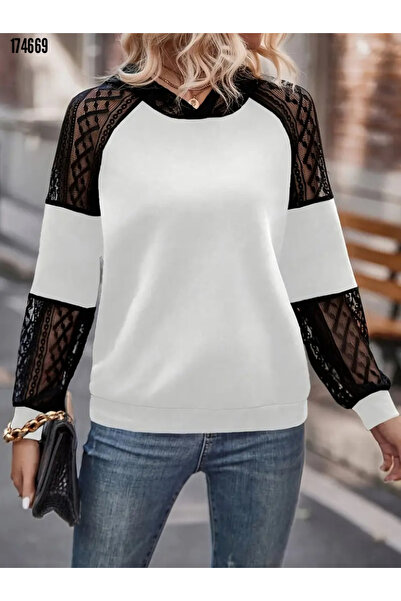 BZ Boutique Long Sleeve Lace Hooded Plus Size Viscose Two Thread Blouse 174670