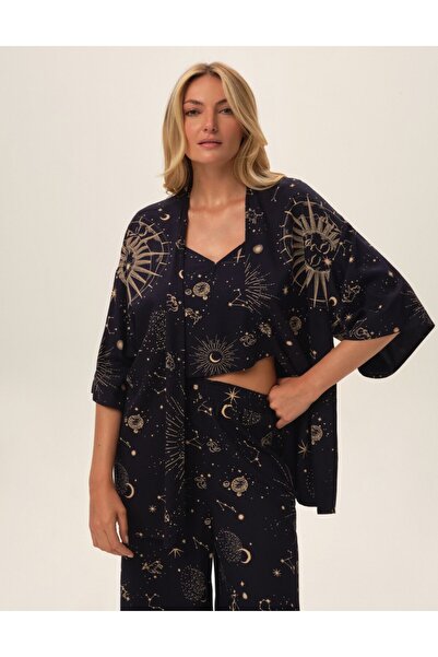 ESOTIQ Women's Bathrobe House Robe Dressing Gown Astral Cosmic Pattern 100% Viscose | Jupiter