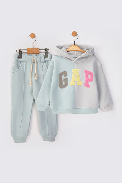 baby flamindo Hooded Süzene Embroidered Winter Fleece-Lined 3-Ply Girls' Tracksuit Set