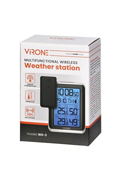 Virone Weather station with clock and WS-3 outdoor transmitter, temperature and humidity