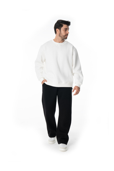 TİMSHEL ERKEK BİSİKLET YAKA BASİC SWEATSHİRT RAHAT KALIP EKRU