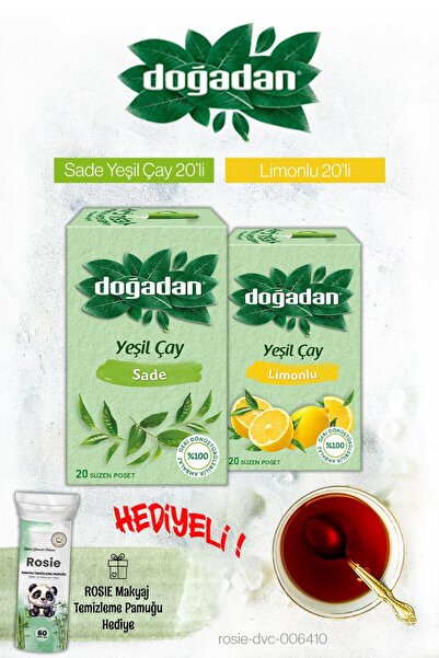 Doğadan شاي أخضر مع أكياس شاي عادية وليمون وهدية روزي