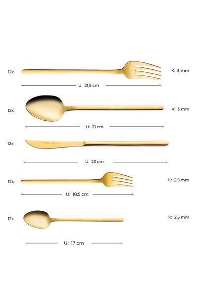 Emsan Lora Parlak Gold 60 Piece Cutlery Set for 12 People
