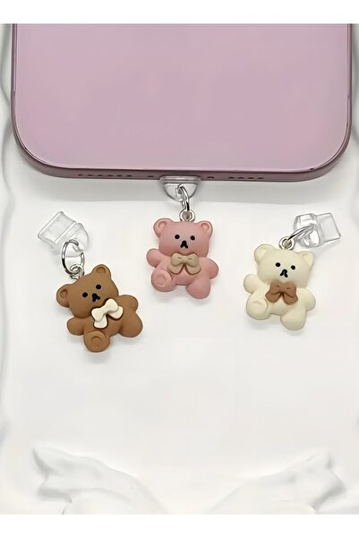 MixmioLife Sevimli Ayıcık Telefon Şarj Girişi Toz Tıpası - Silikon Koruyucu Şirin Aksesuar Type-c Uyumlu