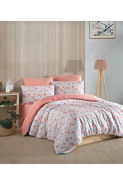 NURLATEX Floral Patterned Oversized Duvet Cover Set with Elastic Fitted Sheet