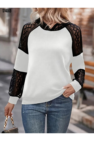 BZ Boutique Long Sleeve Lace Hooded Plus Size Viscose Two Thread Blouse 174670