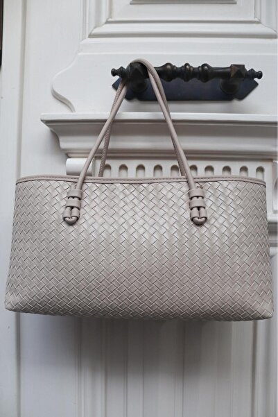 vagues Women's Loven Long Tote Bag Beige Braided