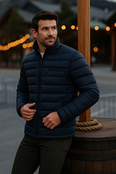 comstar Men's Trend Casual Mock Neck Winter Dark Blue Puffer Jacket