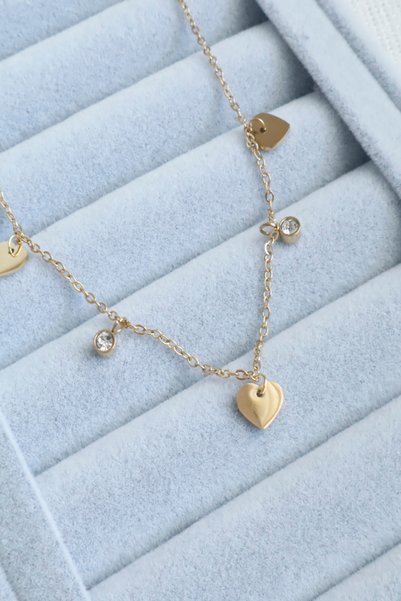 DEMOKAN Women's Steel Anklet Row Heart Round Zircon Stone Non-Tarnish Anklet