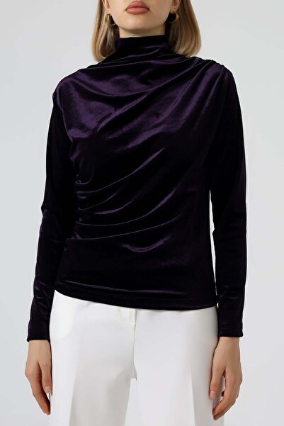 Sabr بلوزة مخملية بياقة مدورة فستان بتجاعيد مجمّعة – أنيقة وراقية