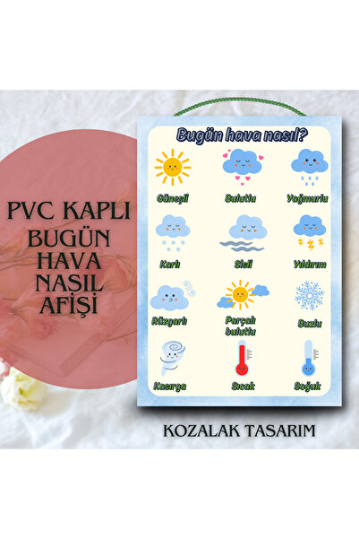 Kozalak Tasarım Bugün Hava Nasıl Afişi Okul ve Sınıflar için Pvc kaplı tek pa...