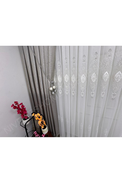 NİVEMESHOME Elisya 3812 Silver Shiny 1/3 Pleated Bamboo Tulle Curtain