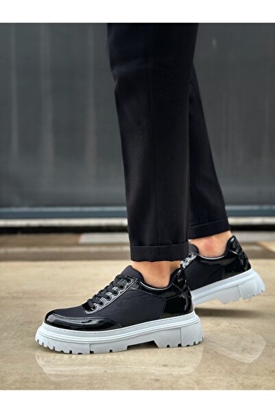 BOA Ba0243 Lace-Up Patent Leather Parachute Detailed High Sole Black Men's Shoes