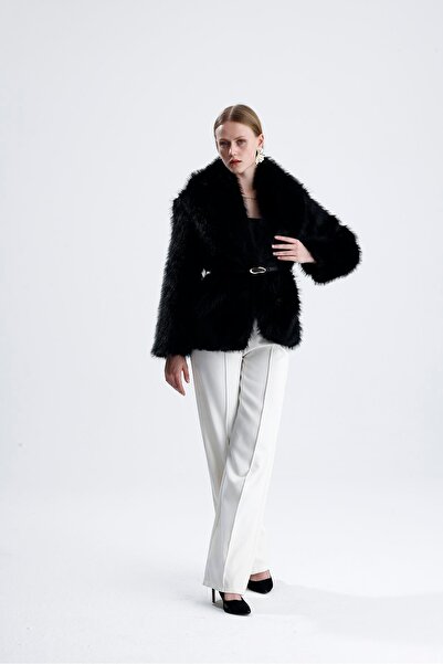 VAPUR TEKSTİL Leather Belted Fur Coat - Black