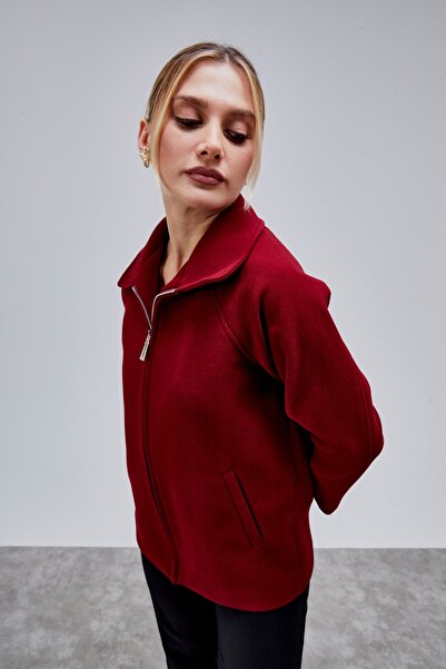 Bolivente Claret Red Oversized Zippered Cashmere Jacket