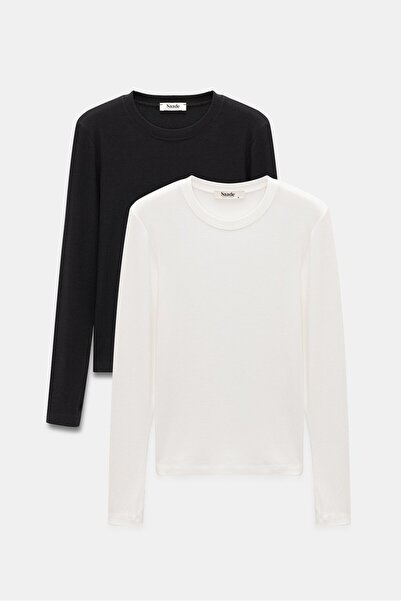 Saade Body/bluză cu mânecă lungă cu guler rotund degete pentru femei - Pachet...